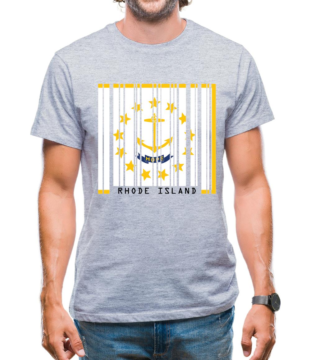 Rhode Island  Barcode Style Flag Mens T-Shirt Rhode Island  Barcode Style Flag Mens T-Shirt