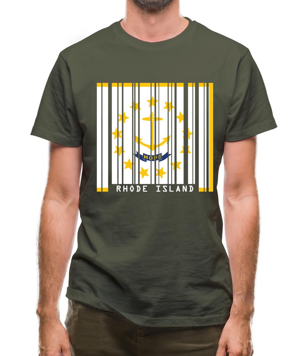 Rhode Island  Barcode Style Flag Mens T-Shirt Rhode Island  Barcode Style Flag Mens T-Shirt