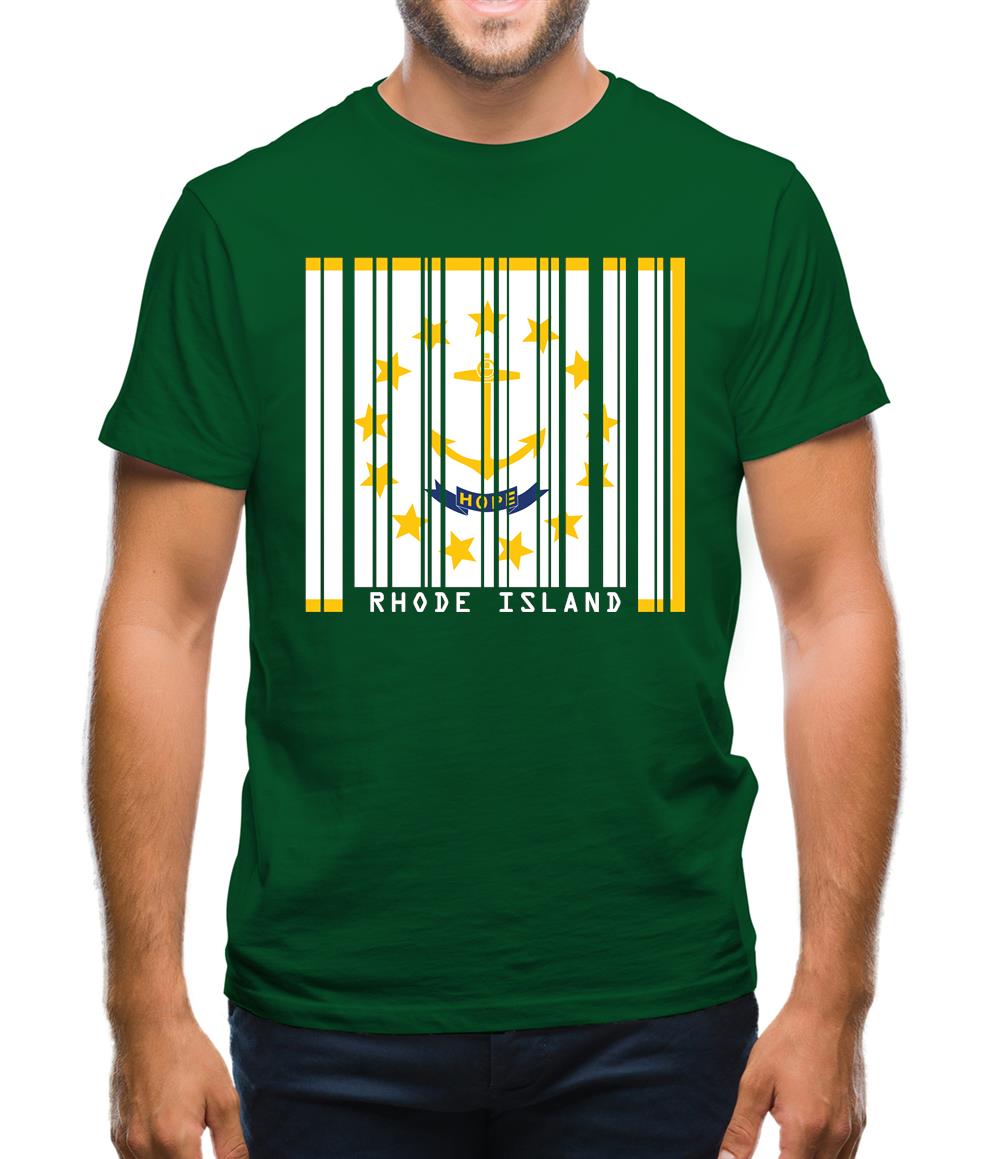 Rhode Island  Barcode Style Flag Mens T-Shirt Rhode Island  Barcode Style Flag Mens T-Shirt