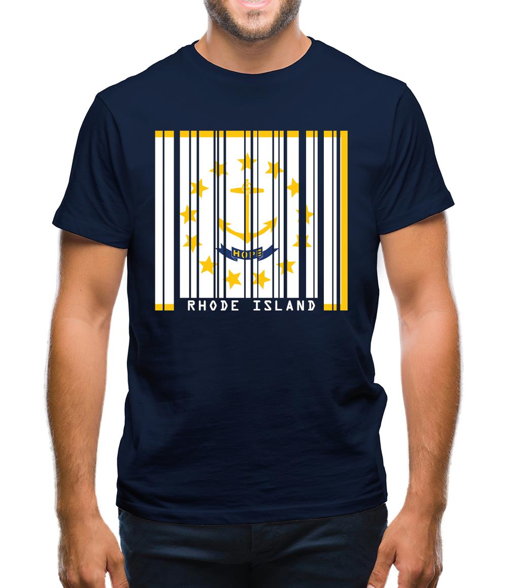 Rhode Island  Barcode Style Flag Mens T-Shirt Rhode Island  Barcode Style Flag Mens T-Shirt