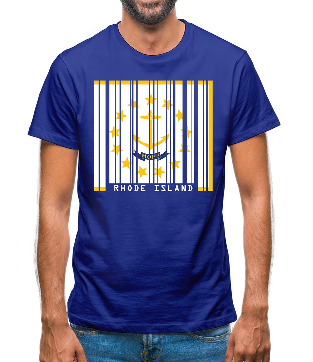 Rhode Island  Barcode Style Flag Mens T-Shirt Rhode Island  Barcode Style Flag Mens T-Shirt