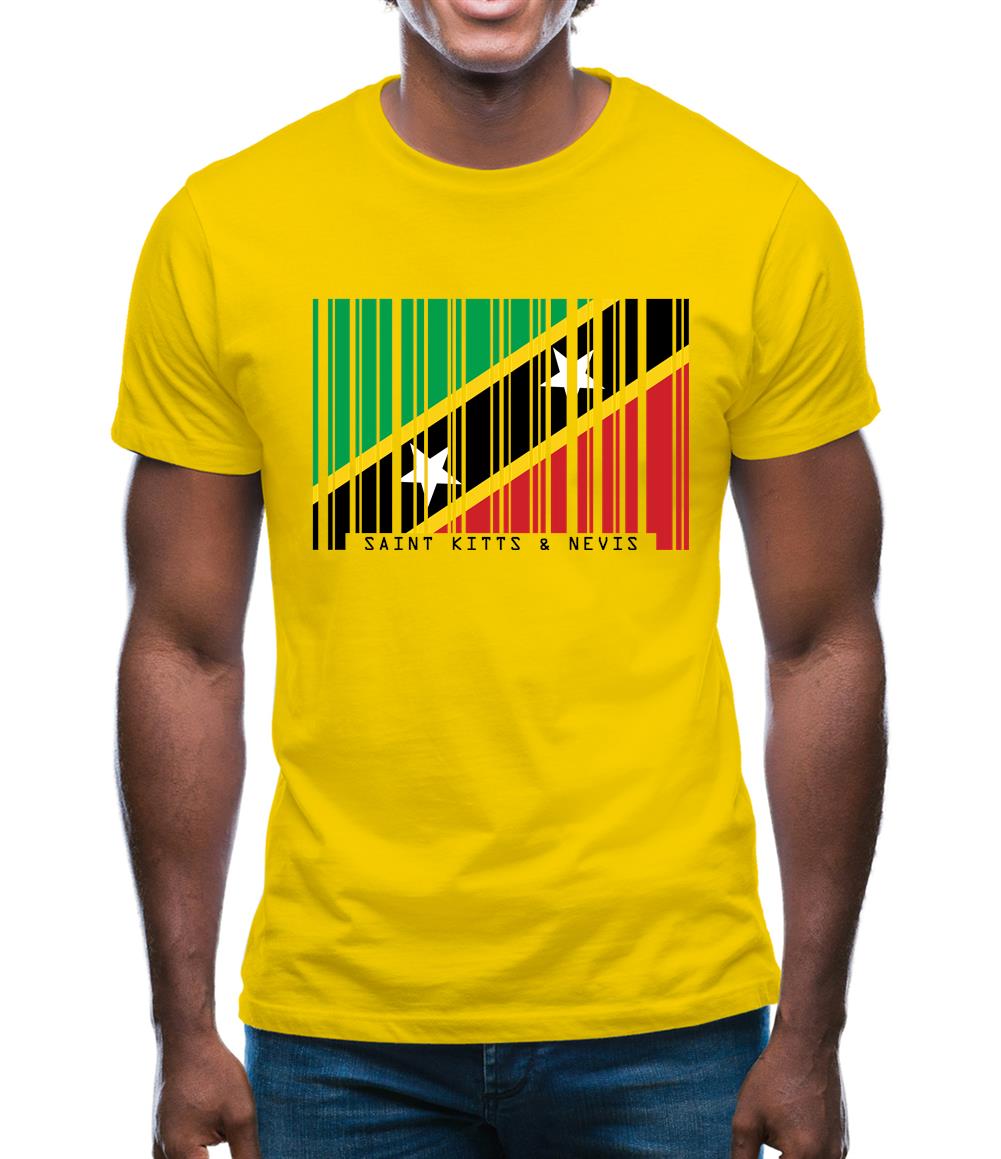 Saint Kitts And Nevis Barcode Style Flag Mens T-Shirt Saint Kitts And Nevis Barcode Style Flag Mens T-Shirt