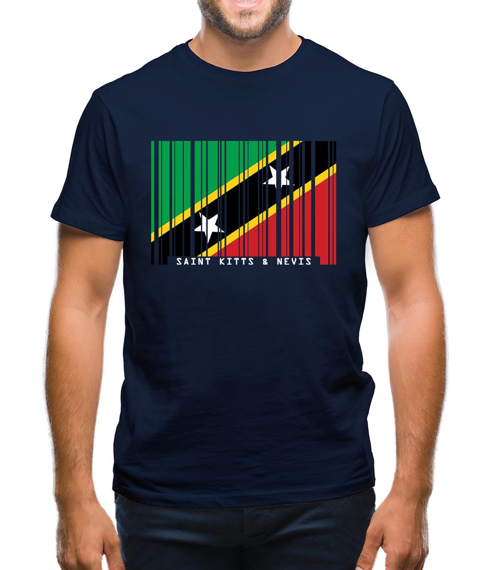 Saint Kitts And Nevis Barcode Style Flag Mens T-Shirt Saint Kitts And Nevis Barcode Style Flag Mens T-Shirt