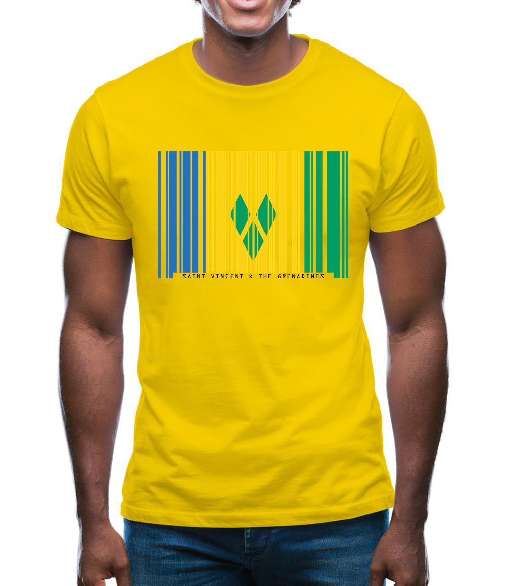Saint Vincent And The Grenadines Barcode Style Flag Mens T-Shirt Saint Vincent And The Grenadines Barcode Style Flag Mens T-Shirt