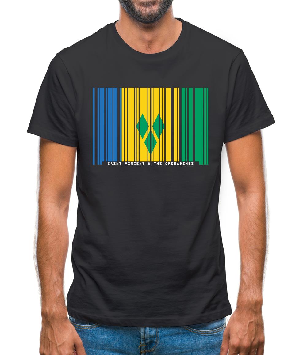 Saint Vincent And The Grenadines Barcode Style Flag Mens T-Shirt Saint Vincent And The Grenadines Barcode Style Flag Mens T-Shirt