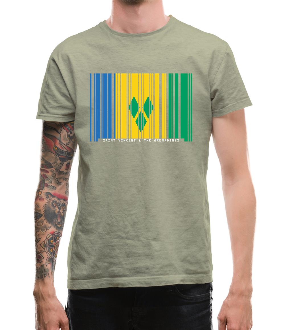 Saint Vincent And The Grenadines Barcode Style Flag Mens T-Shirt Saint Vincent And The Grenadines Barcode Style Flag Mens T-Shirt
