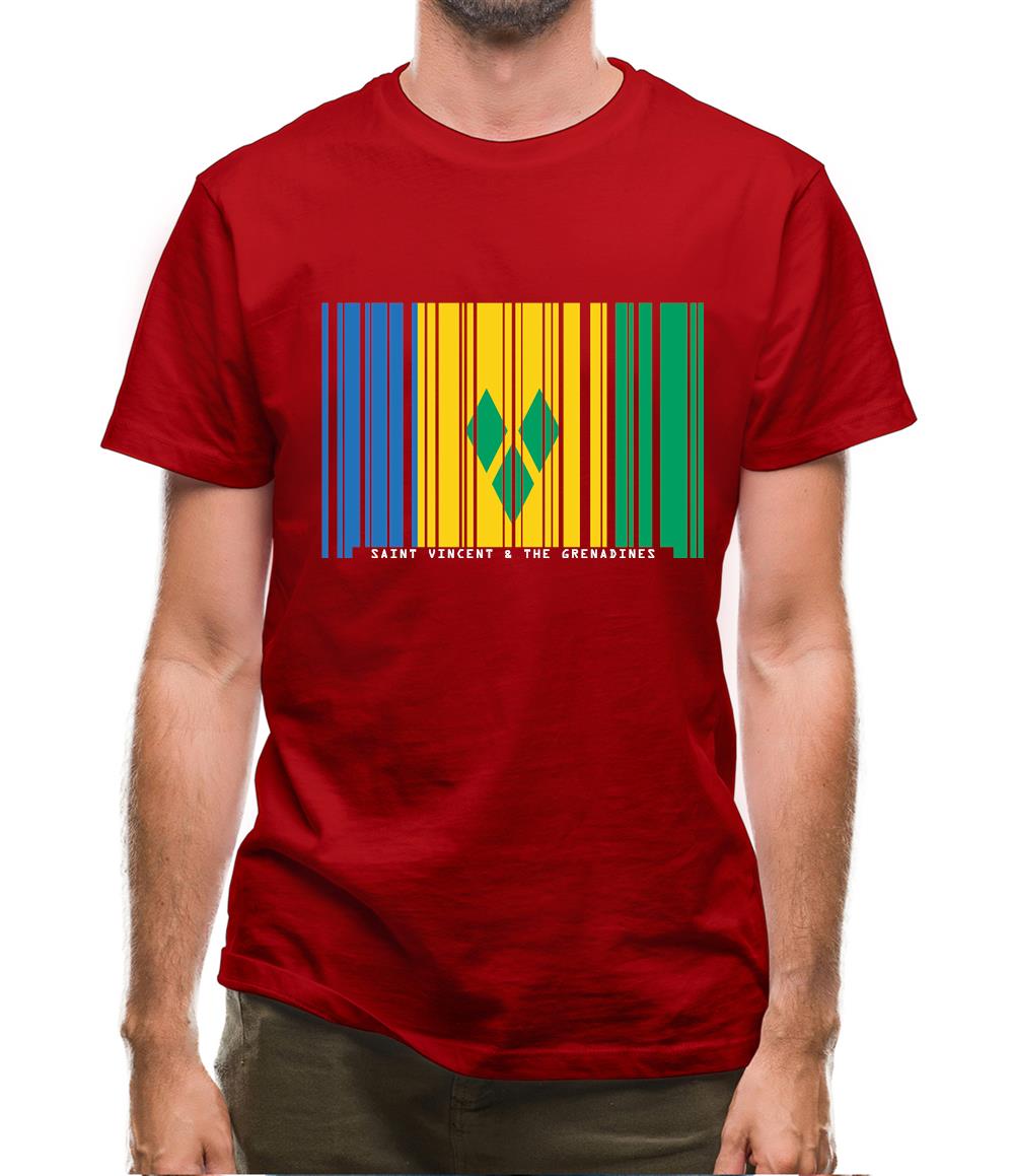 Saint Vincent And The Grenadines Barcode Style Flag Mens T-Shirt Saint Vincent And The Grenadines Barcode Style Flag Mens T-Shirt