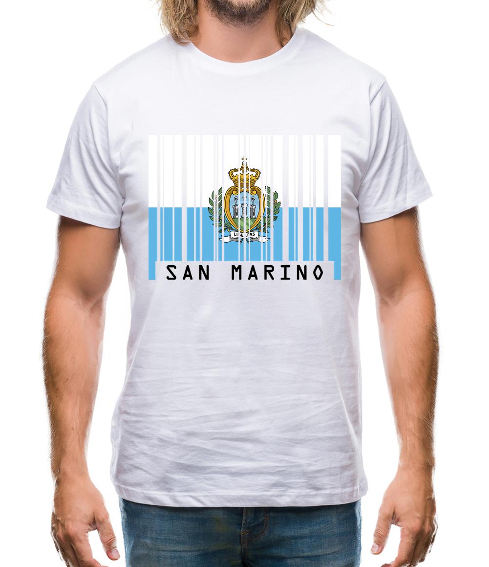 San Marino  Barcode Style Flag Mens T-Shirt San Marino  Barcode Style Flag Mens T-Shirt