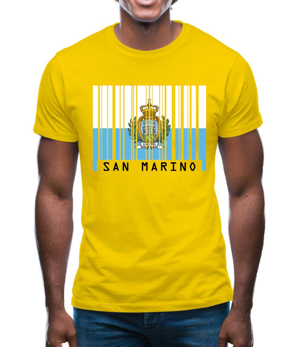 San Marino  Barcode Style Flag Mens T-Shirt San Marino  Barcode Style Flag Mens T-Shirt
