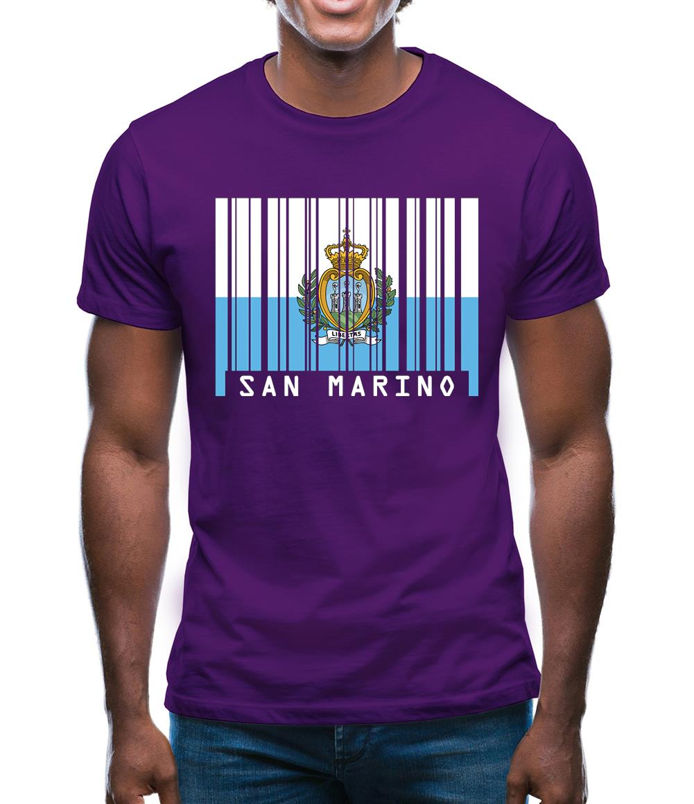 San Marino  Barcode Style Flag Mens T-Shirt San Marino  Barcode Style Flag Mens T-Shirt