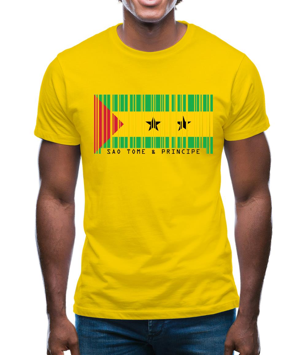 Sao Tome And Principe Barcode Style Flag Mens T-Shirt Sao Tome And Principe Barcode Style Flag Mens T-Shirt
