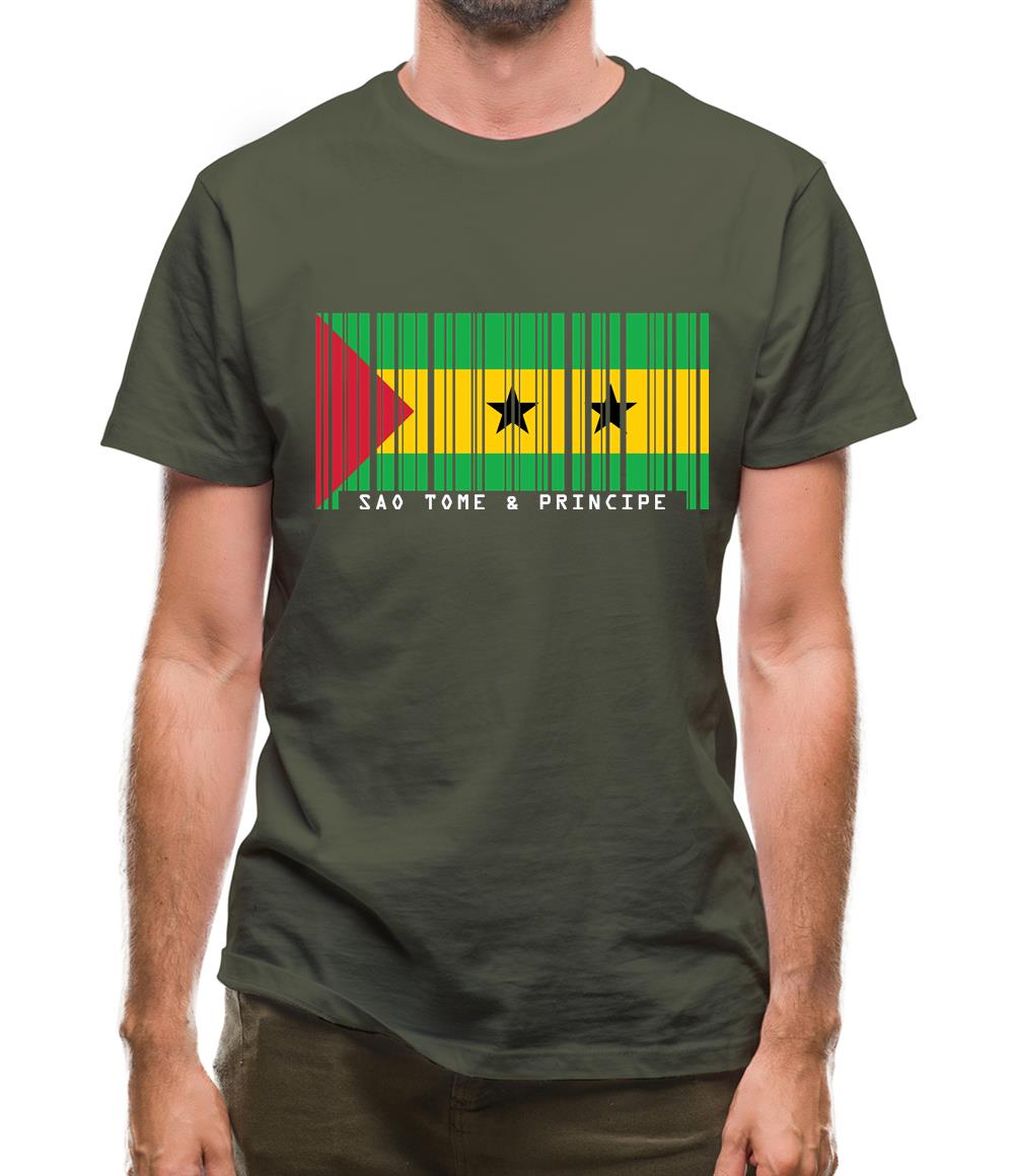 Sao Tome And Principe Barcode Style Flag Mens T-Shirt Sao Tome And Principe Barcode Style Flag Mens T-Shirt