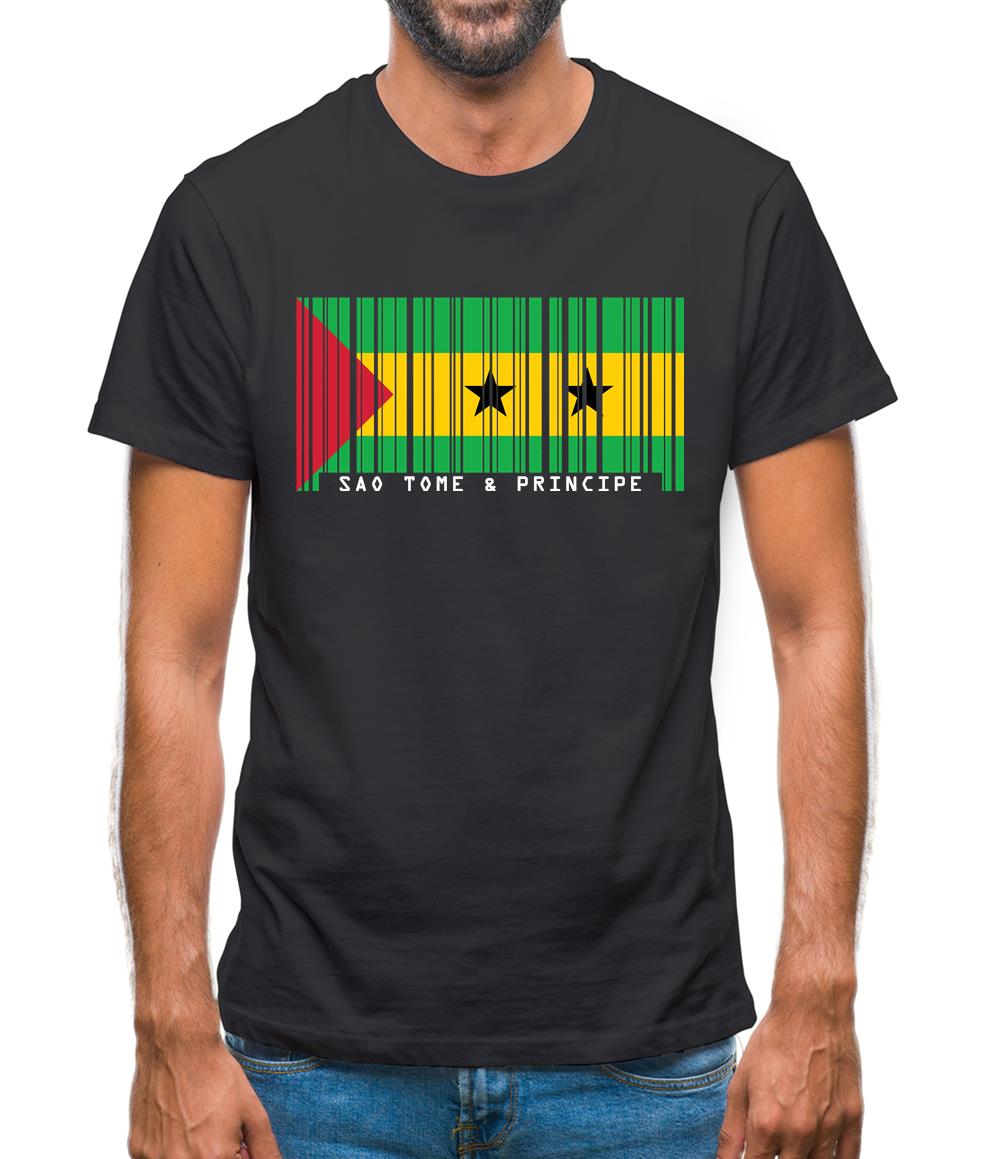 Sao Tome And Principe Barcode Style Flag Mens T-Shirt Sao Tome And Principe Barcode Style Flag Mens T-Shirt
