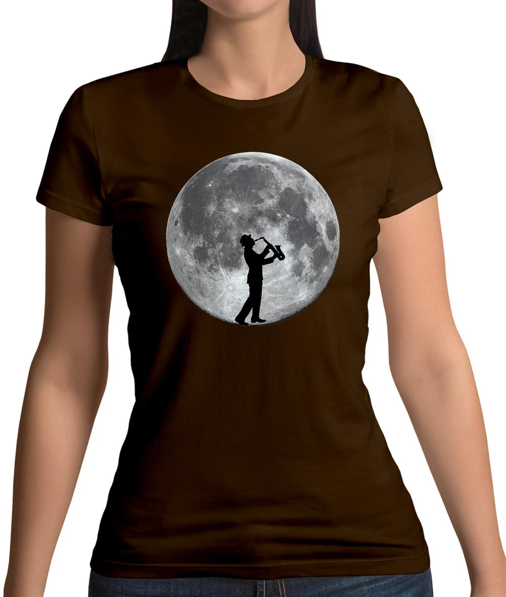 Saxophone Player Moon Womens T-Shirt Saxophone Player Moon Womens T-Shirt