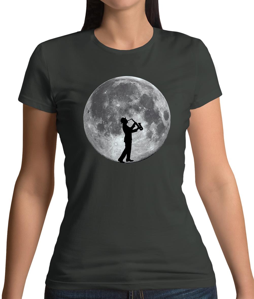 Saxophone Player Moon Womens T-Shirt Saxophone Player Moon Womens T-Shirt