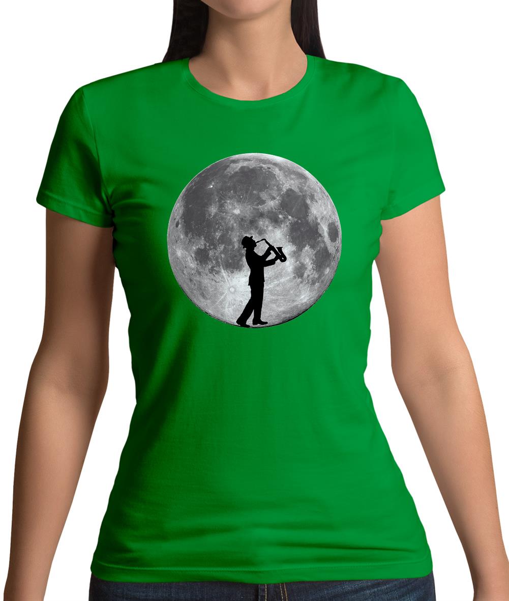 Saxophone Player Moon Womens T-Shirt Saxophone Player Moon Womens T-Shirt