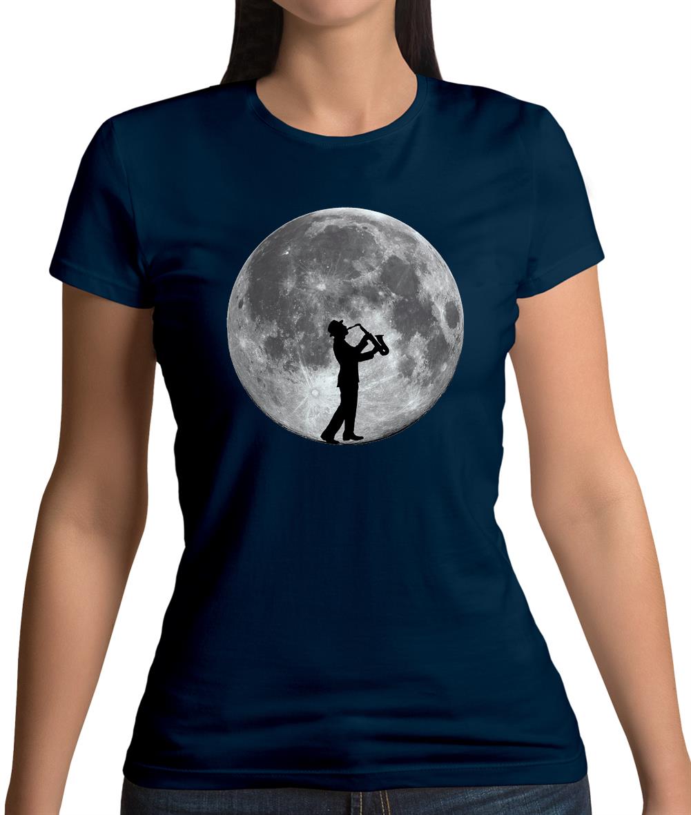 Saxophone Player Moon Womens T-Shirt Saxophone Player Moon Womens T-Shirt