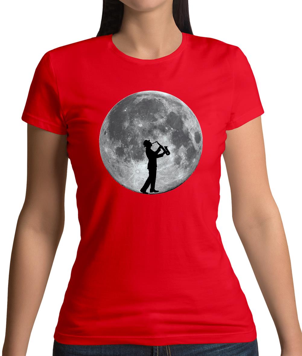 Saxophone Player Moon Womens T-Shirt Saxophone Player Moon Womens T-Shirt