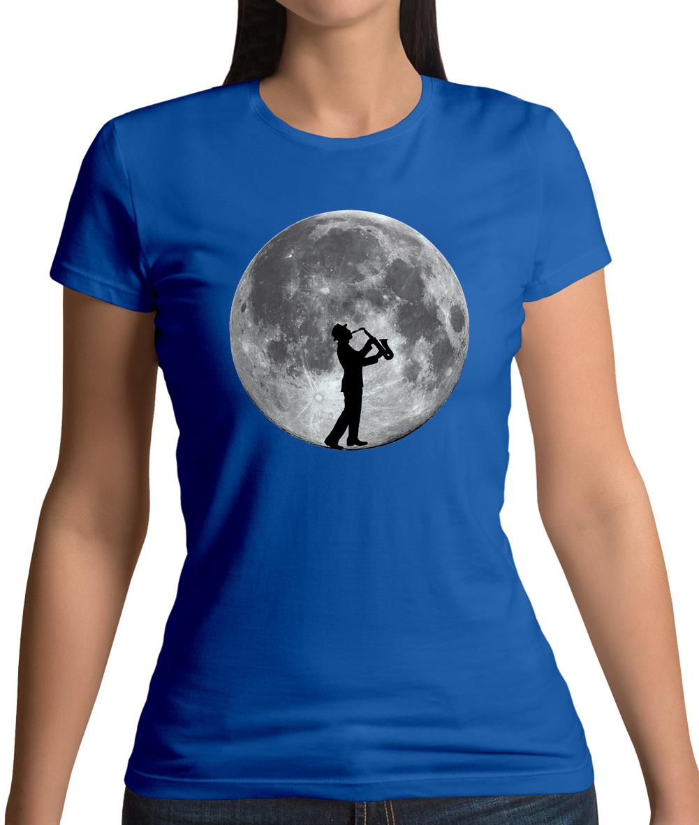 Saxophone Player Moon Womens T-Shirt Saxophone Player Moon Womens T-Shirt