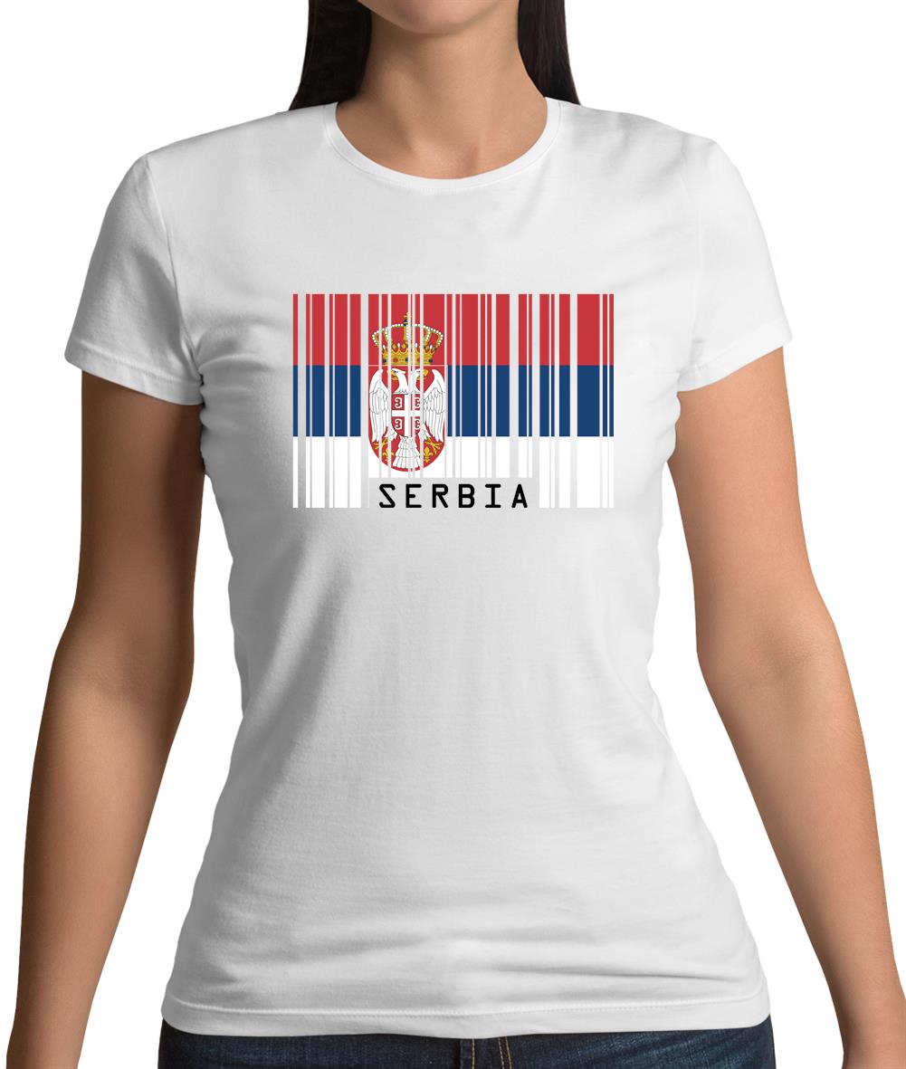 Serbia Barcode Style Flag Womens T-Shirt Serbia Barcode Style Flag Womens T-Shirt