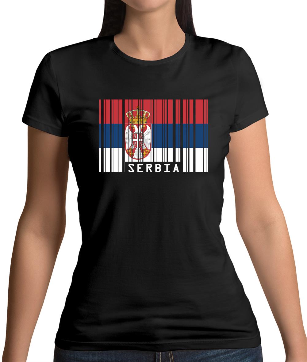 Serbia Barcode Style Flag Womens T-Shirt Serbia Barcode Style Flag Womens T-Shirt