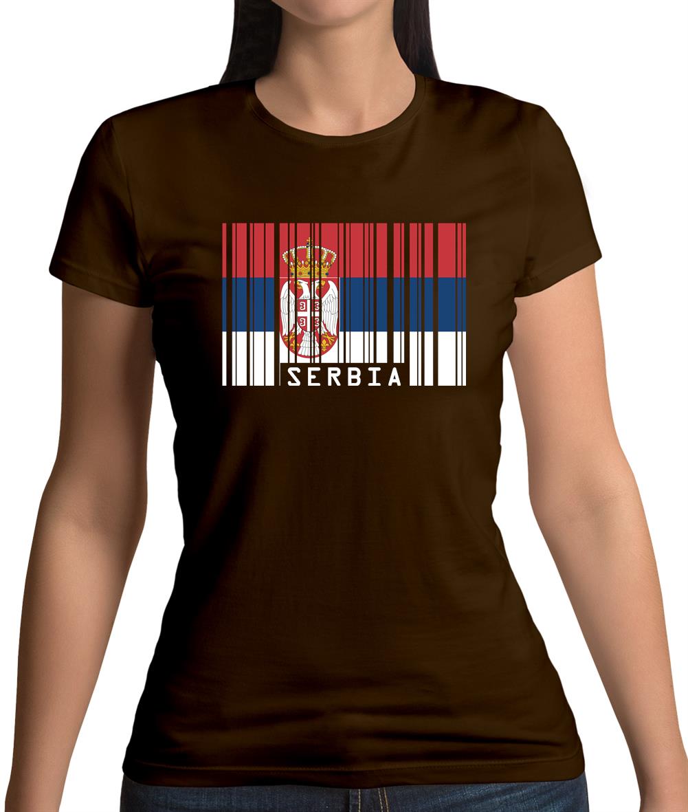 Serbia Barcode Style Flag Womens T-Shirt Serbia Barcode Style Flag Womens T-Shirt