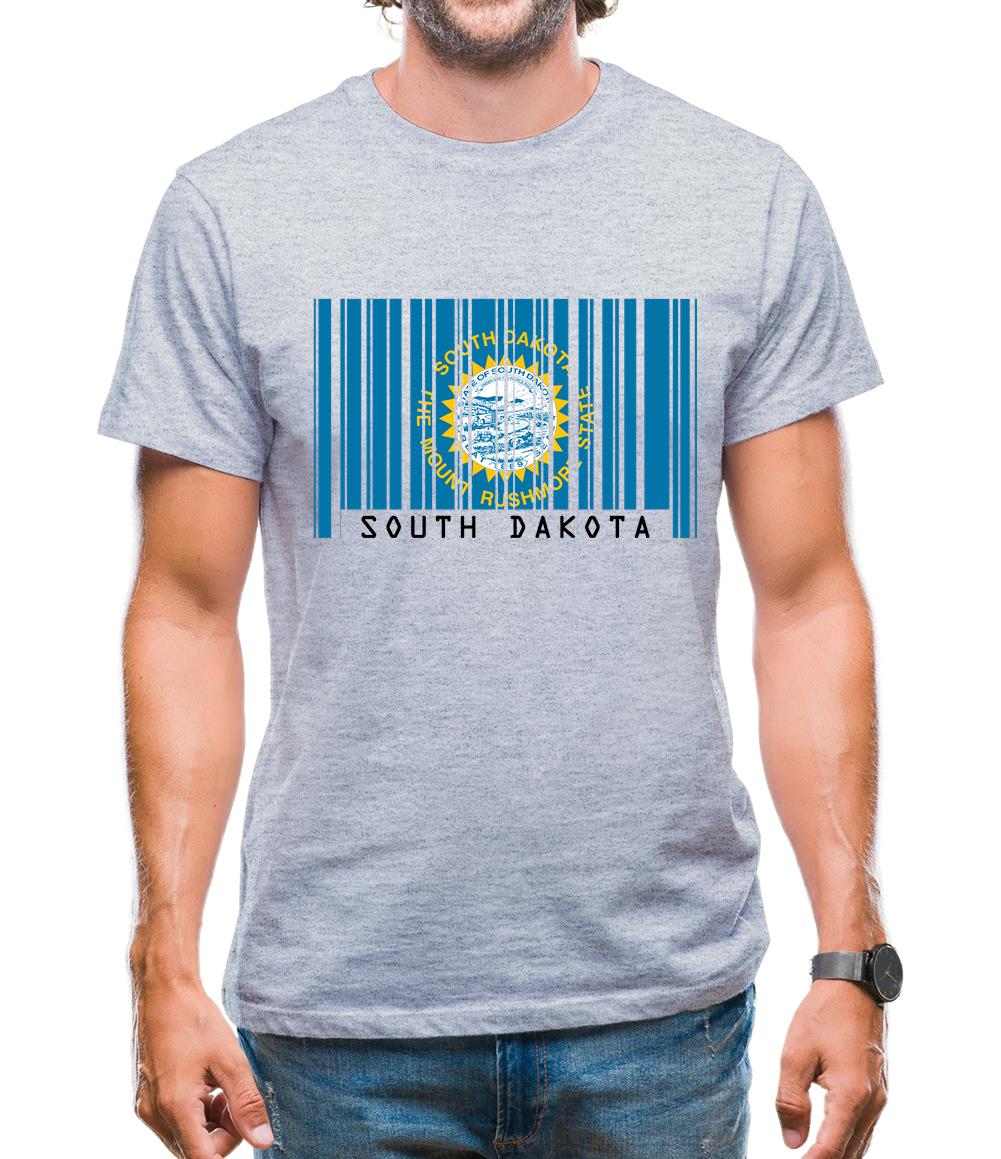 South Dakota  Barcode Style Flag Mens T-Shirt South Dakota  Barcode Style Flag Mens T-Shirt