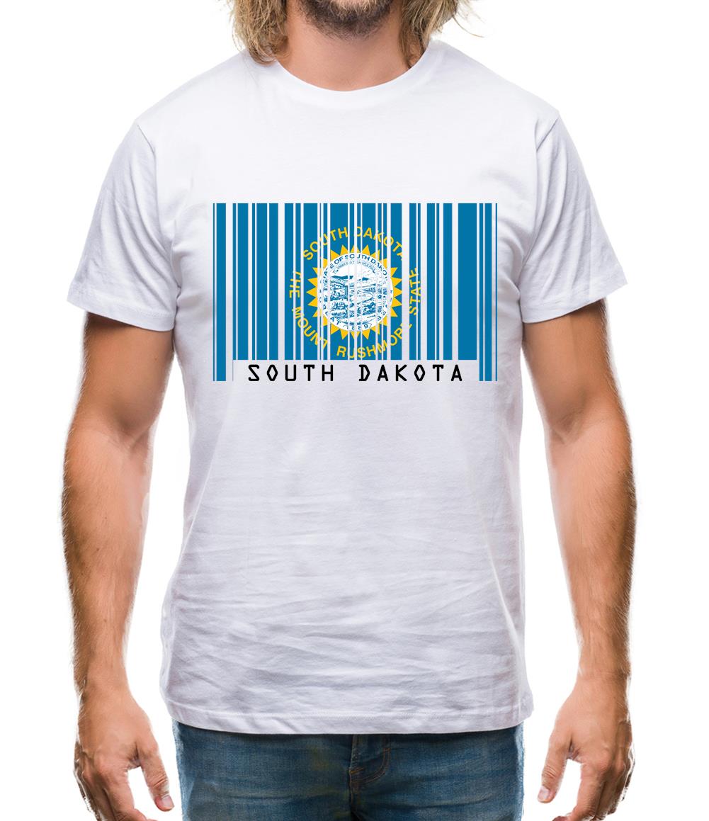South Dakota  Barcode Style Flag Mens T-Shirt South Dakota  Barcode Style Flag Mens T-Shirt