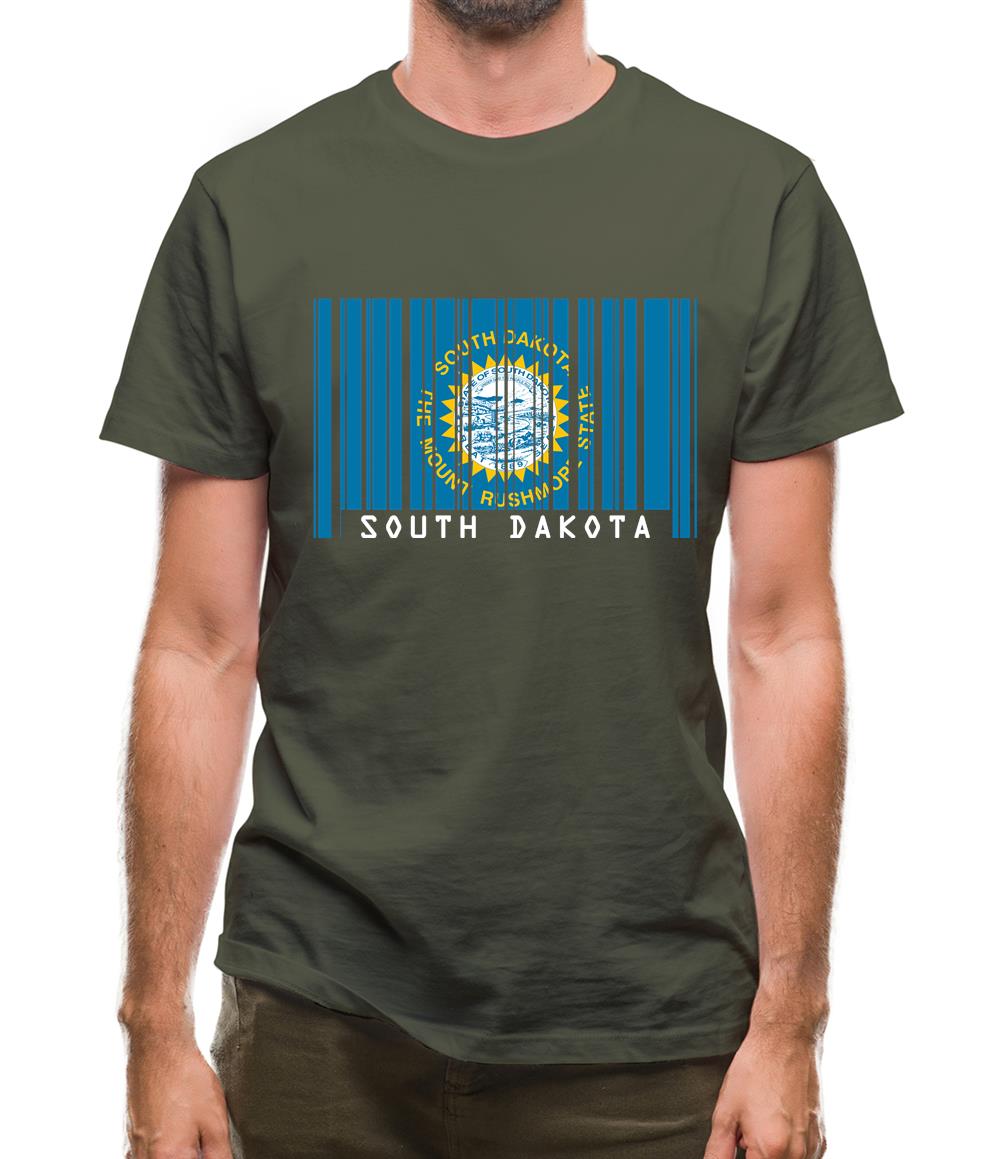 South Dakota  Barcode Style Flag Mens T-Shirt South Dakota  Barcode Style Flag Mens T-Shirt