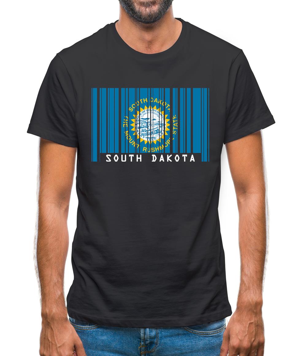 South Dakota  Barcode Style Flag Mens T-Shirt South Dakota  Barcode Style Flag Mens T-Shirt