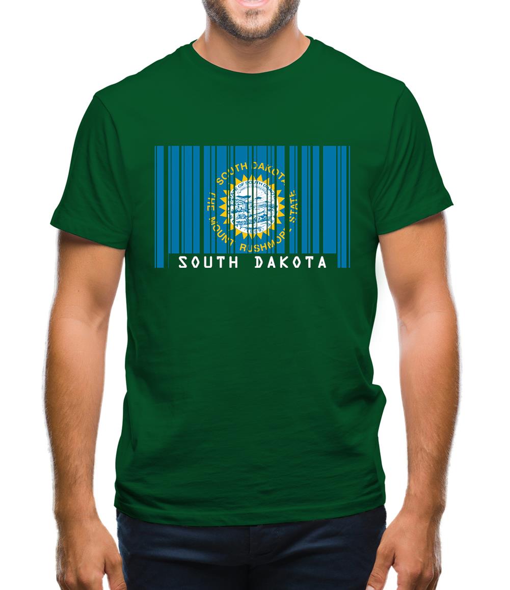 South Dakota  Barcode Style Flag Mens T-Shirt South Dakota  Barcode Style Flag Mens T-Shirt