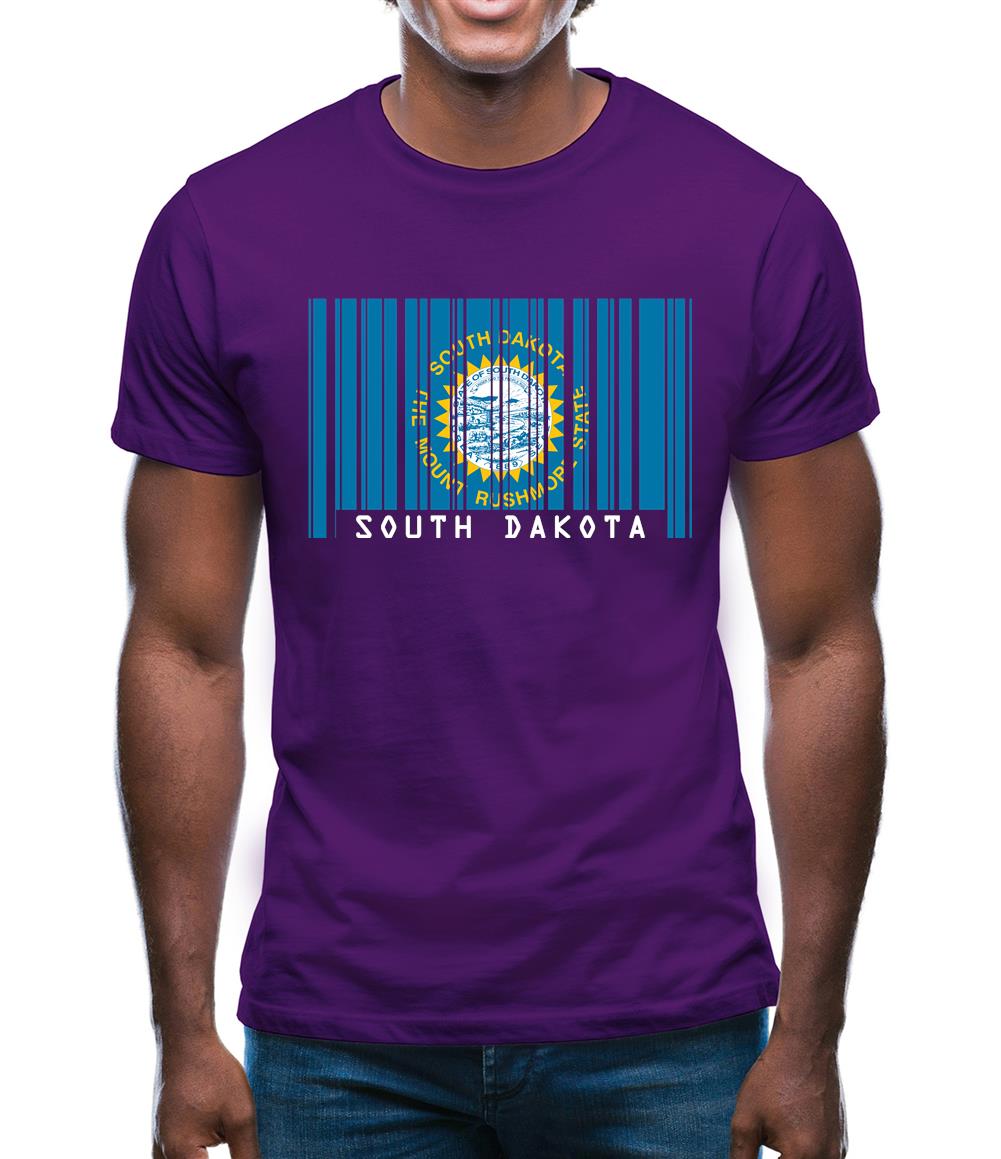 South Dakota  Barcode Style Flag Mens T-Shirt South Dakota  Barcode Style Flag Mens T-Shirt