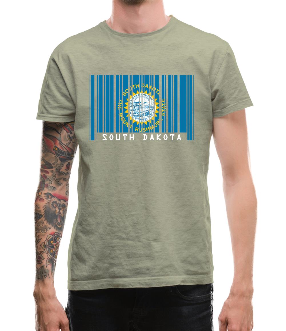 South Dakota  Barcode Style Flag Mens T-Shirt South Dakota  Barcode Style Flag Mens T-Shirt