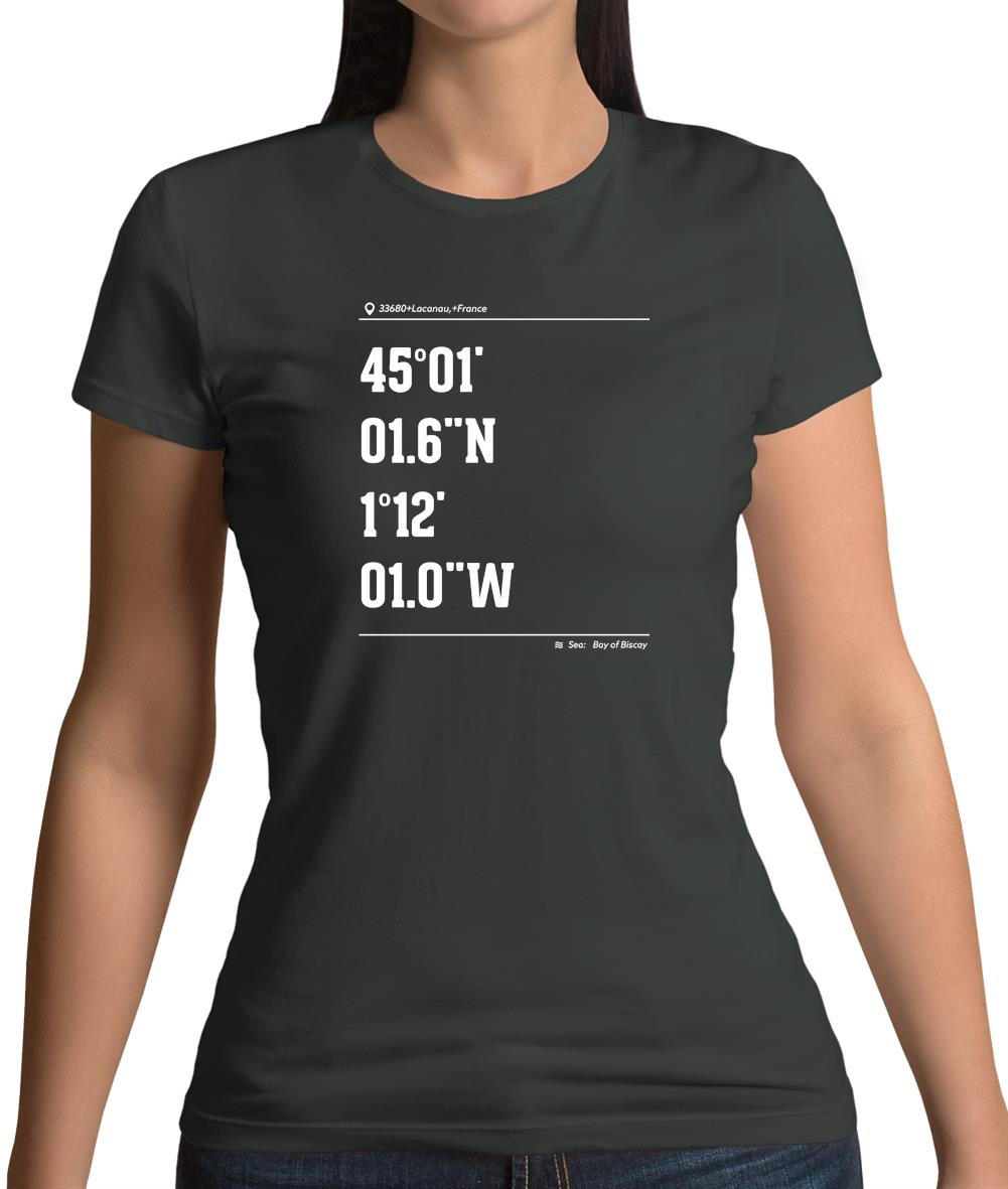 Surfing Coordinates Lacanau Womens T-Shirt Surfing Coordinates Lacanau Womens T-Shirt