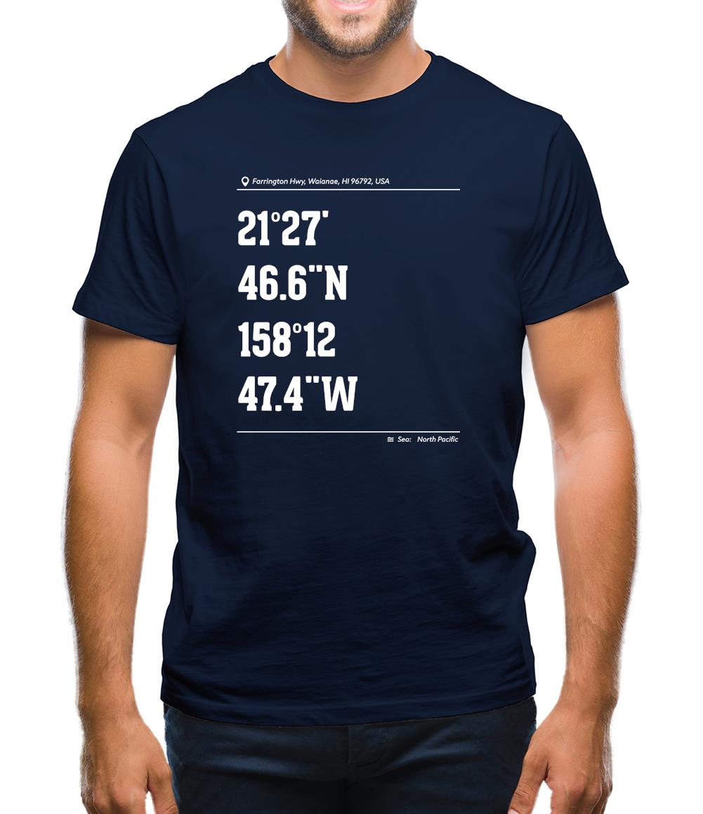 Surfing Coordinates Makaha Point Mens T-Shirt Surfing Coordinates Makaha Point Mens T-Shirt