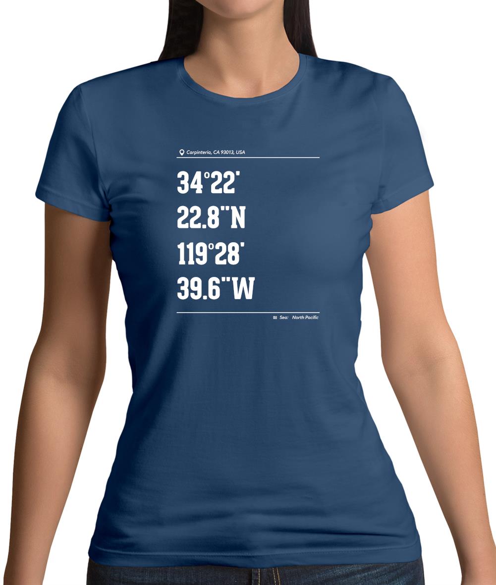 Surfing Coordinates Rincon Point Womens T-Shirt Surfing Coordinates Rincon Point Womens T-Shirt