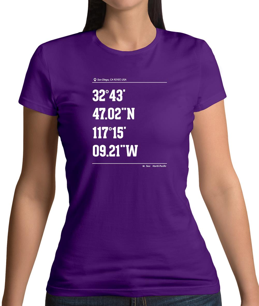 Surfing Coordinates Sunset Cliffs Womens T-Shirt Surfing Coordinates Sunset Cliffs Womens T-Shirt