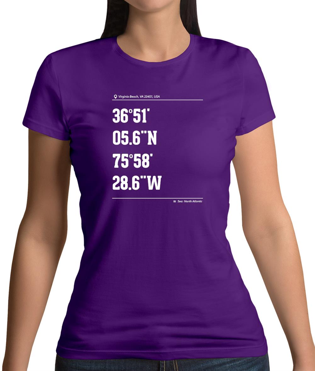 Surfing Coordinates Virginia Beach Womens T-Shirt Surfing Coordinates Virginia Beach Womens T-Shirt