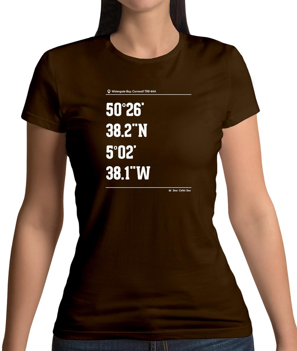 Surfing Coordinates Watergate Bay Womens T-Shirt Surfing Coordinates Watergate Bay Womens T-Shirt