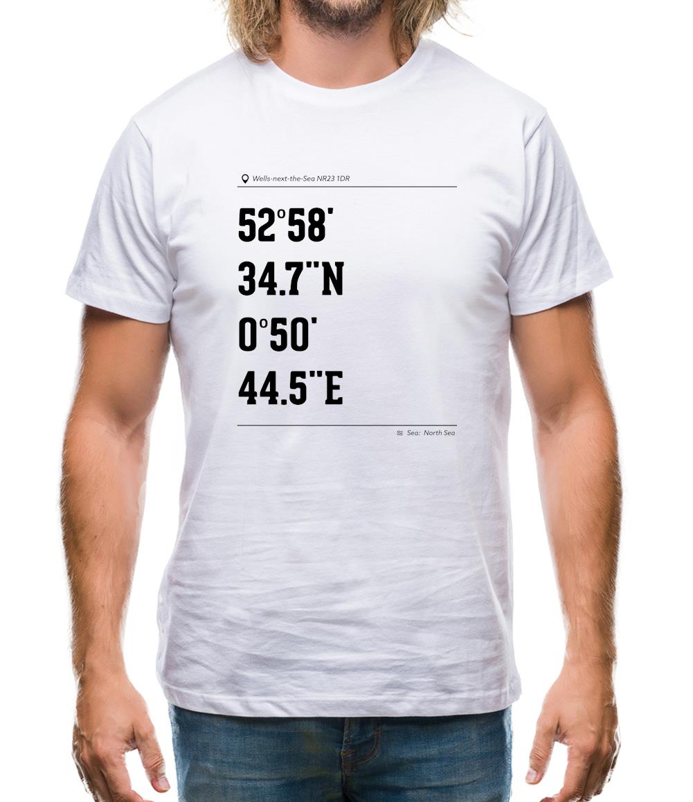 Surfing Coordinates Wells Next The Sea Mens T-Shirt Surfing Coordinates Wells Next The Sea Mens T-Shirt