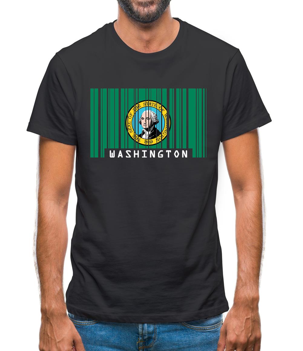 Washington Barcode Style Flag Mens T-Shirt Washington Barcode Style Flag Mens T-Shirt