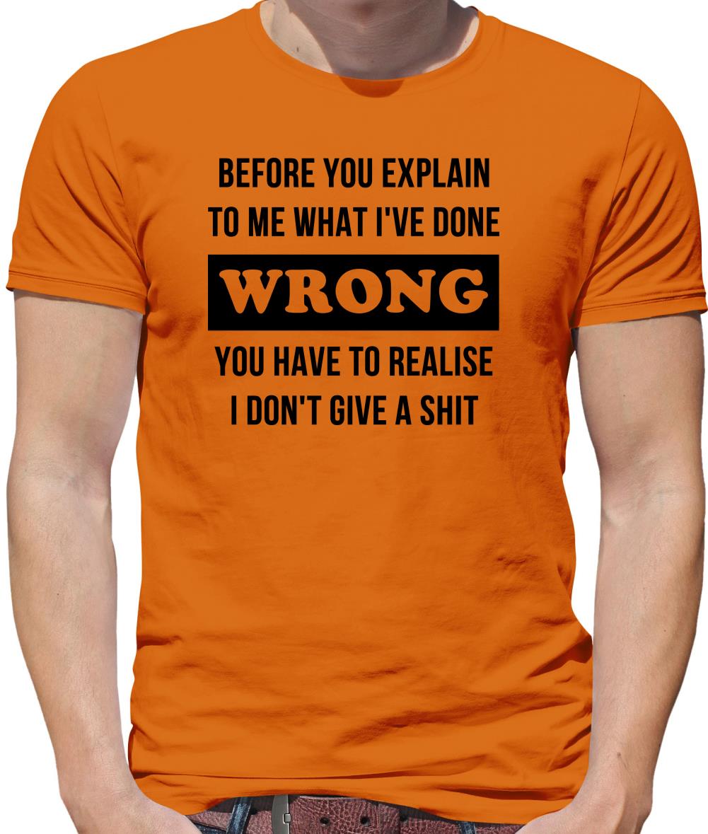 Before you explain to me what i've done wrong, you have to realise I don't give a shit Mens T-Shirt Before you explain to me what i've done wrong, you have to realise I don't give a shit Mens T-Shirt