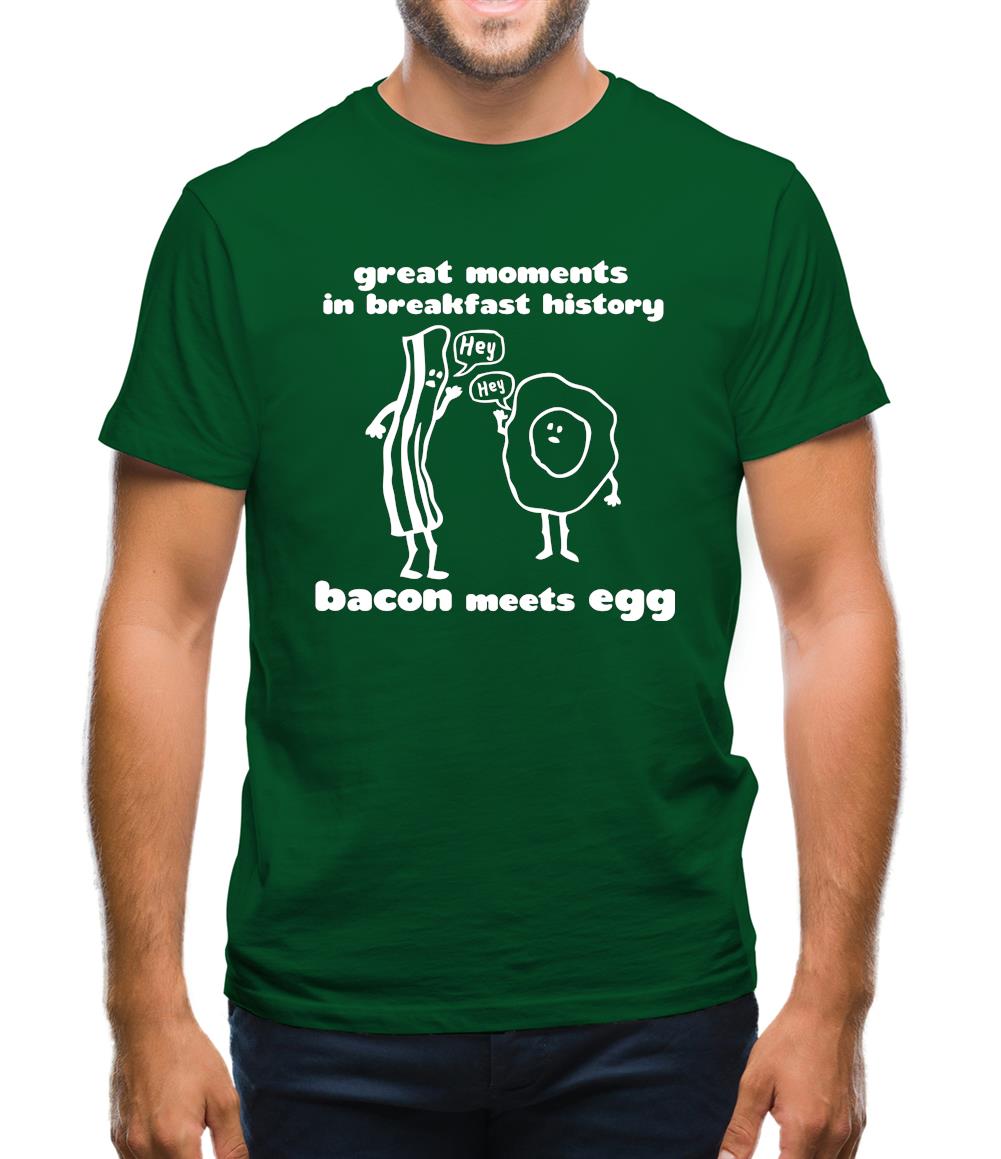 Great Moments In Breakfast History, Bacon Meets Egg Mens T-Shirt Great Moments In Breakfast History, Bacon Meets Egg Mens T-Shirt