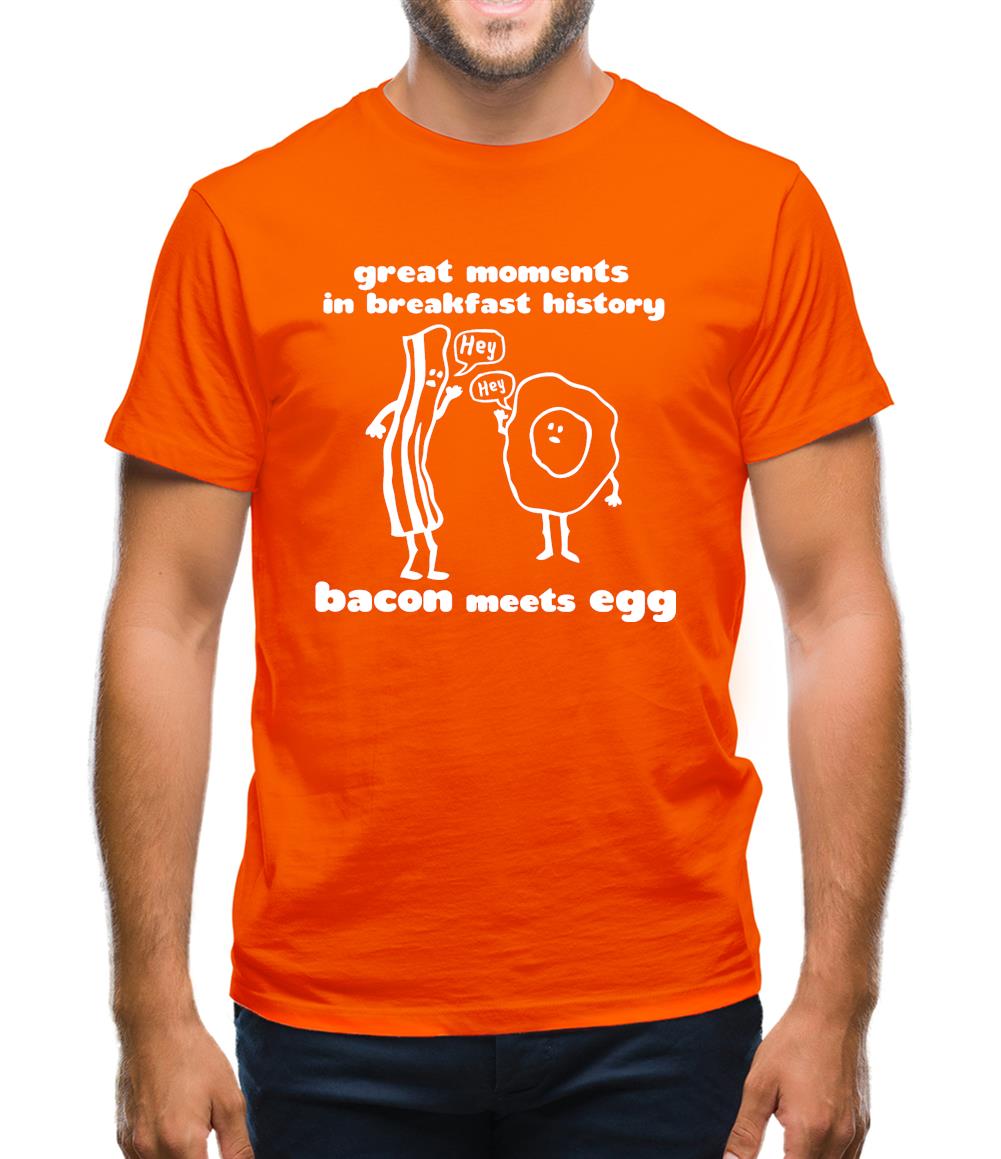 Great Moments In Breakfast History, Bacon Meets Egg Mens T-Shirt Great Moments In Breakfast History, Bacon Meets Egg Mens T-Shirt