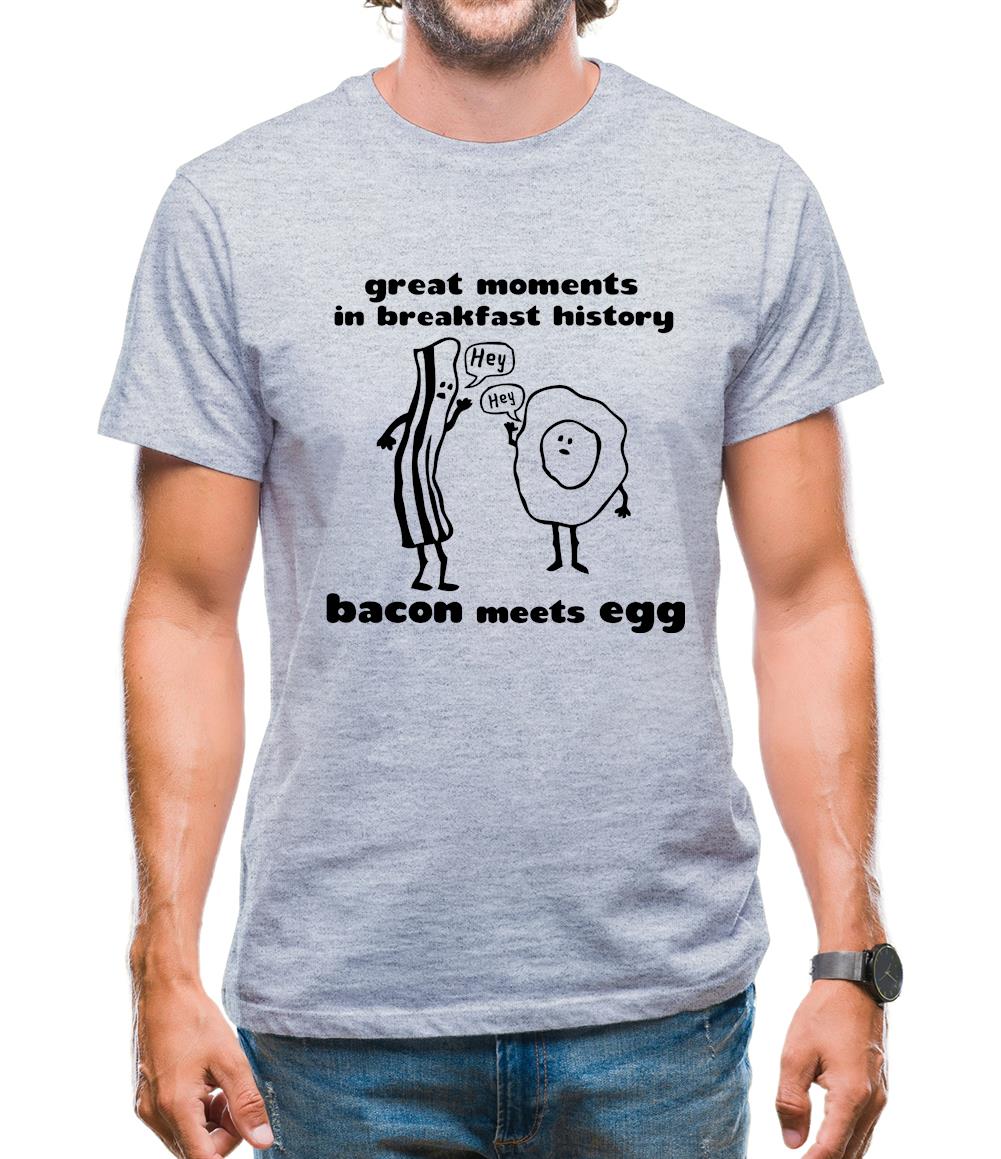 Great Moments In Breakfast History, Bacon Meets Egg Mens T-Shirt Great Moments In Breakfast History, Bacon Meets Egg Mens T-Shirt