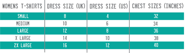 Size Chart for Womens T-Shirt