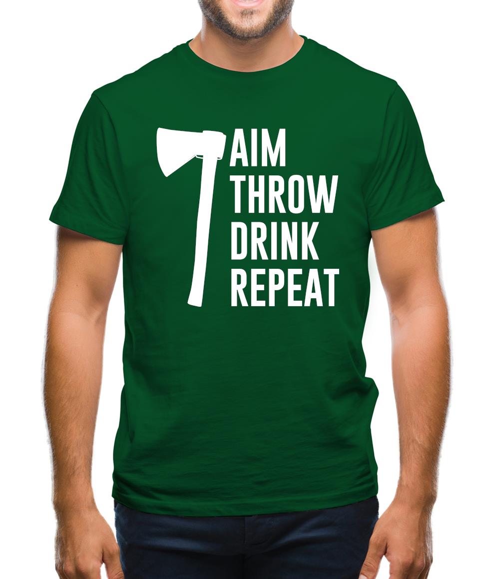 Aim, Throw, Drink Repeat Mens T-Shirt