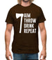 Aim, Throw, Drink Repeat Mens T-Shirt