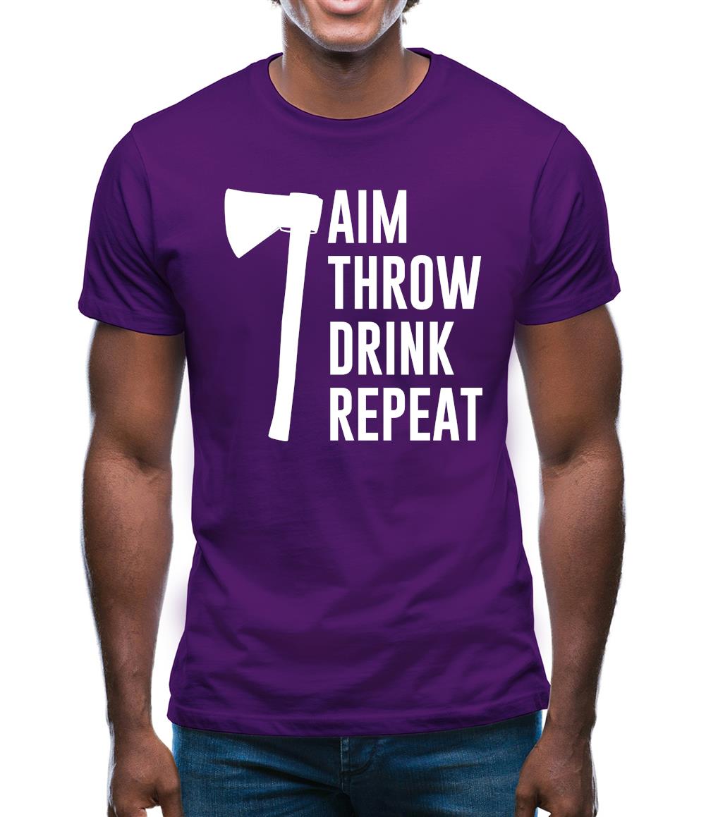 Aim, Throw, Drink Repeat Mens T-Shirt