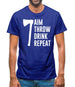 Aim, Throw, Drink Repeat Mens T-Shirt